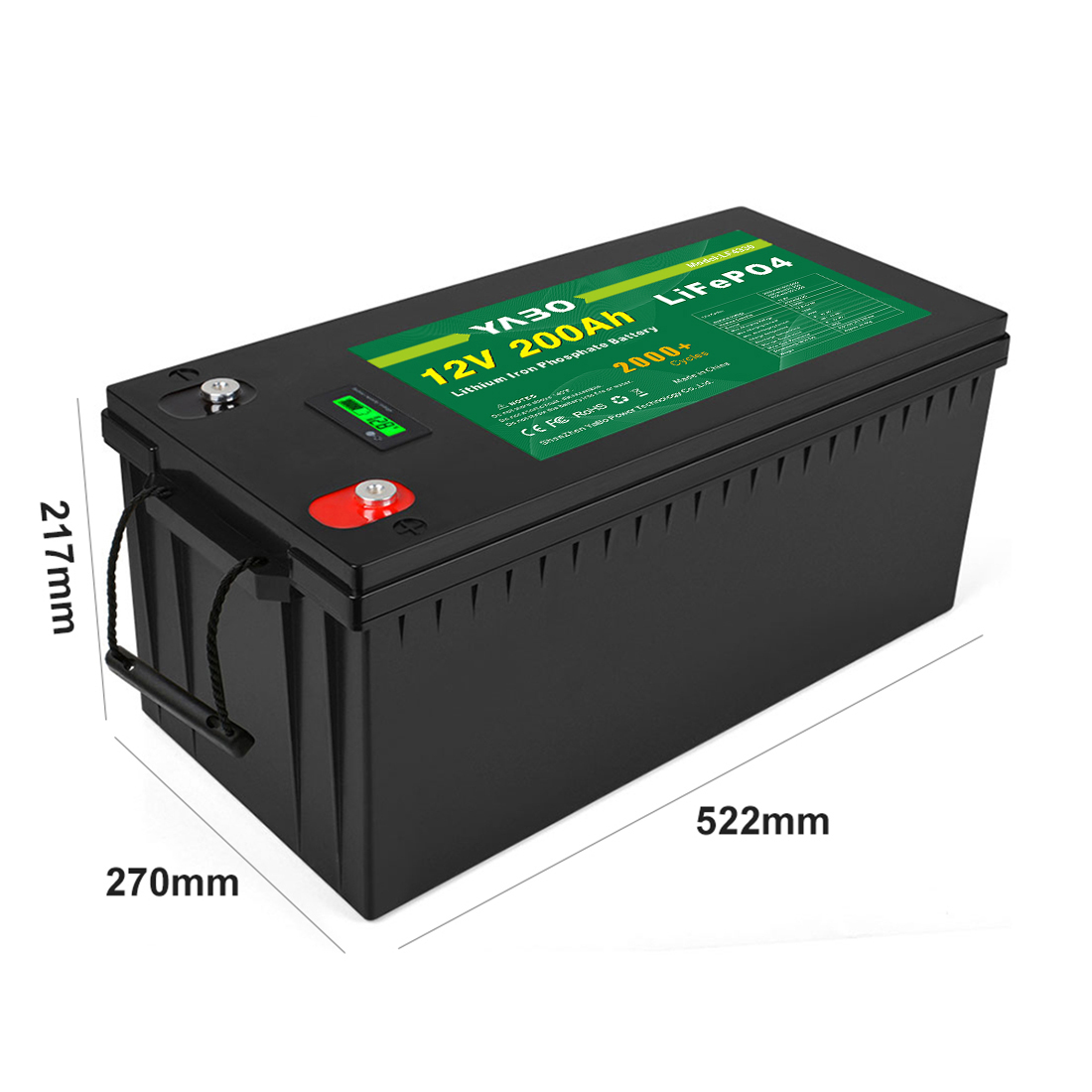 YABO 12V 200Ah LiFePO4-batterij met hoge ontladingssnelheid voor huisopslag